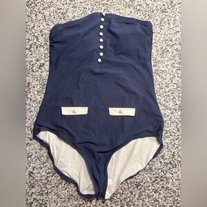 Lilly Pulitzer Navy One-Piece Swimsuit with White Button Details